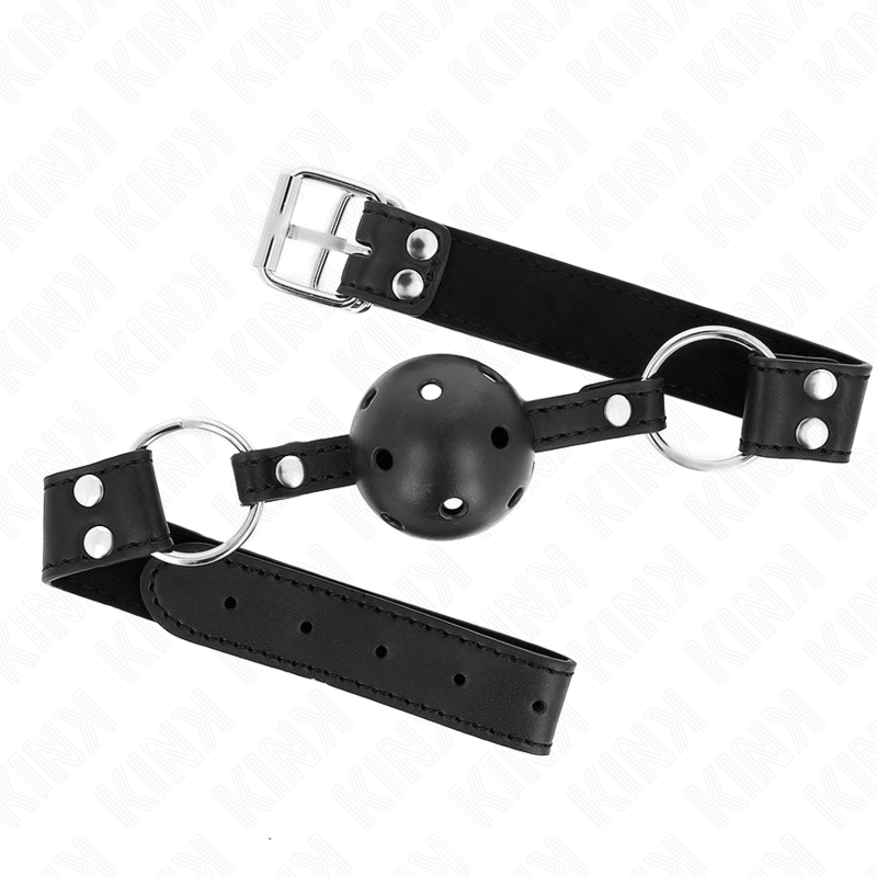 KINK - MORDAÇA DE BOLA 4 CM TRANSPIRÁVEL COM DUPLO REBITE MODELO 1 PRETA 62 X 2.5 CM AJUSTÁVEL 42-58 CM