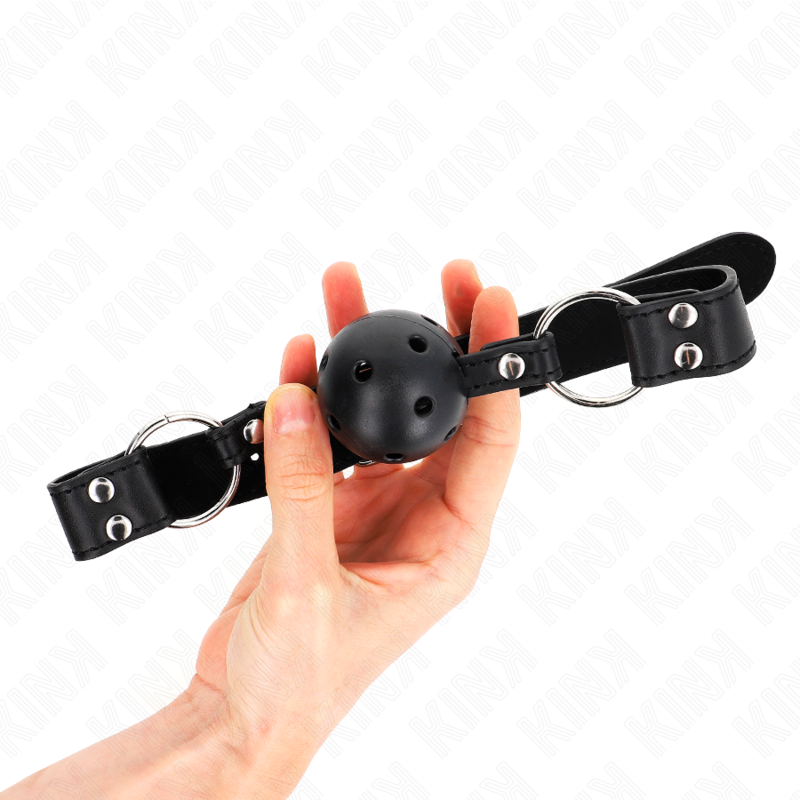 KINK - MORDAÇA DE BOLA 4 CM TRANSPIRÁVEL COM DUPLO REBITE MODELO 1 PRETA 62 X 2.5 CM AJUSTÁVEL 42-58 CM