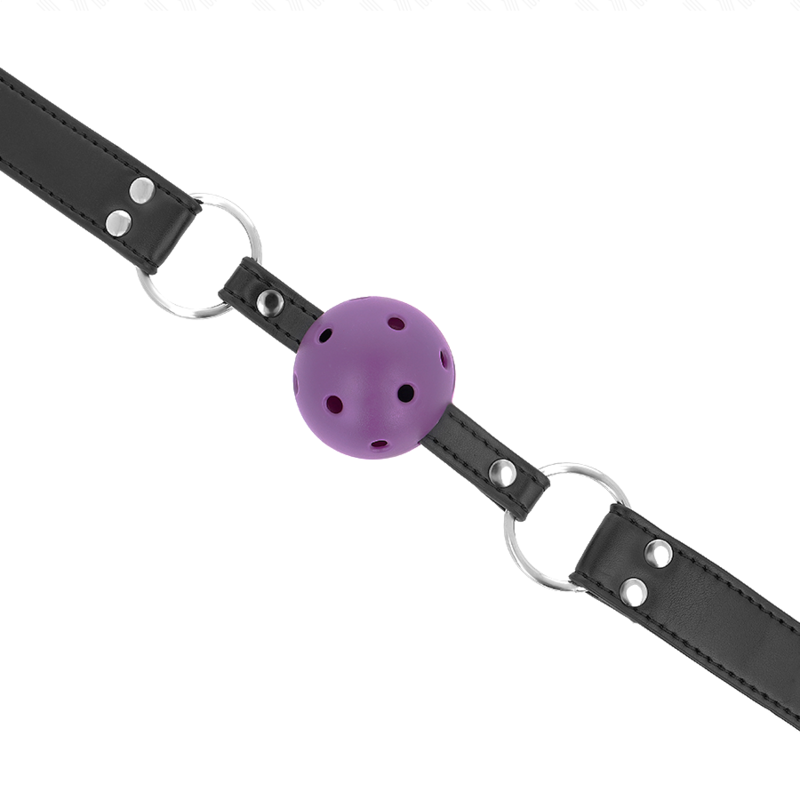 KINK - MORDAÇA DE BOLA 4 CM TRANSPIRÁVEL COM DUPLO REBITE ROXA 62 X 2.5 CM AJUSTÁVEL 42-58 CM