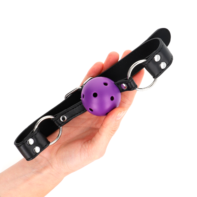 KINK - MORDAÇA DE BOLA 4 CM TRANSPIRÁVEL COM DUPLO REBITE ROXA 62 X 2.5 CM AJUSTÁVEL 42-58 CM