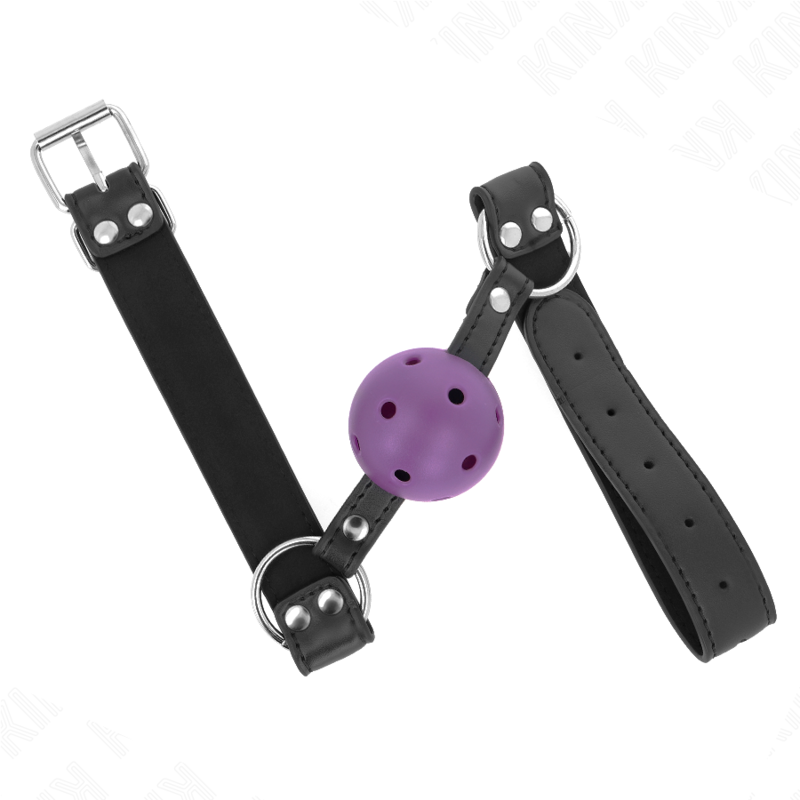 KINK - MORDAÇA DE BOLA 4 CM TRANSPIRÁVEL COM DUPLO REBITE ROXA 62 X 2.5 CM AJUSTÁVEL 42-58 CM
