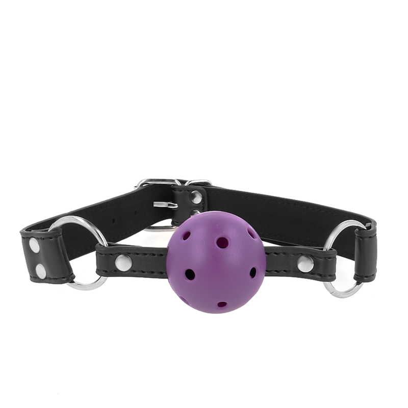 KINK - MORDAÇA DE BOLA 4 CM TRANSPIRÁVEL COM DUPLO REBITE ROXA 62 X 2.5 CM AJUSTÁVEL 42-58 CM