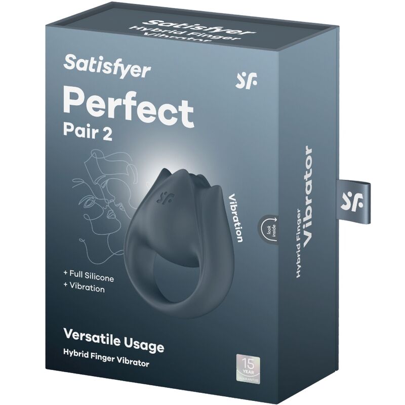 SATISFYER - PERFECT PAIR 2 MULTIVIBRADOR 2 EM 1 ANEL PENIANO E ESTIMULADOR DE DEDO CINZA