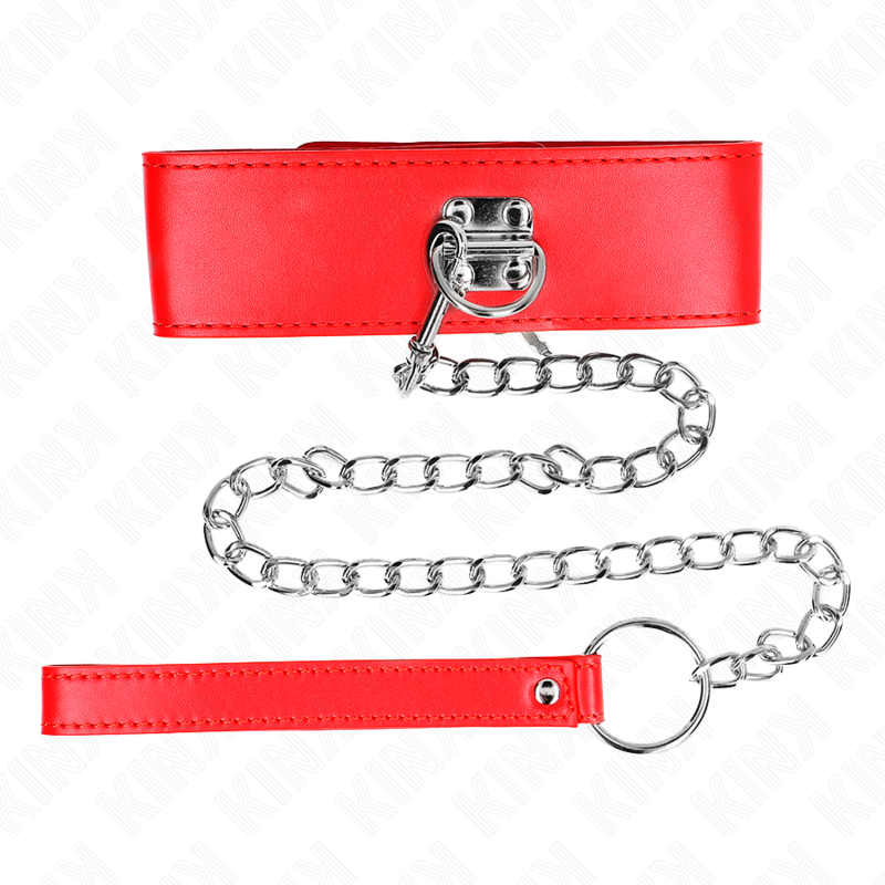 KINK - COLAR COM TRELA 65 CM LARGO VERMELHO AJUSTÁVEL 33.5-41 CM X 5 CM