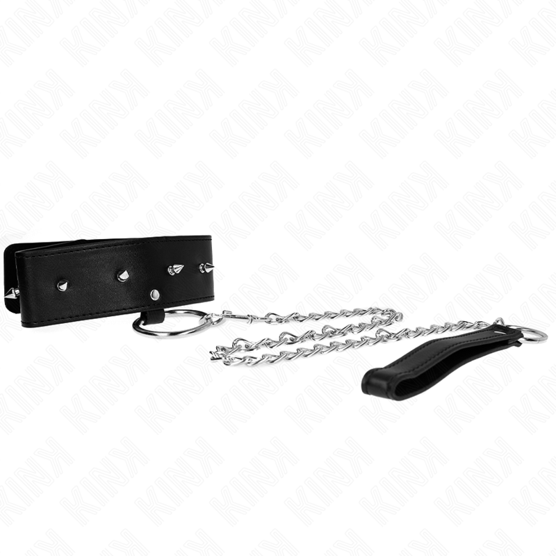 KINK - COLAR COM TRELA 65 CM COM TACHAS PRATEADAS MODELO 2 AJUSTÁVEL 36-43 CM X 5 CM