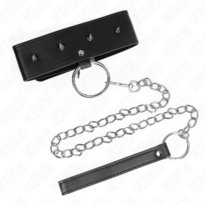 KINK - COLAR COM TRELA 65 CM COM TACHAS PRATEADAS MODELO 2 AJUSTÁVEL 36-43 CM X 5 CM