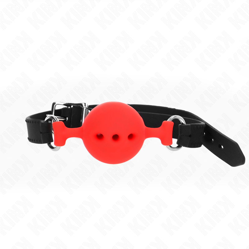 KINK - MORDAÇA 55 X 2 CM COM BOLA 4.5 CM EM SILICONE TAMANHO M VERMELHA AJUSTÁVEL 35-51 CM