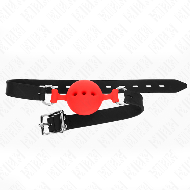 KINK - MORDAÇA 55 X 2 CM COM BOLA 4.5 CM EM SILICONE TAMANHO M VERMELHA AJUSTÁVEL 35-51 CM