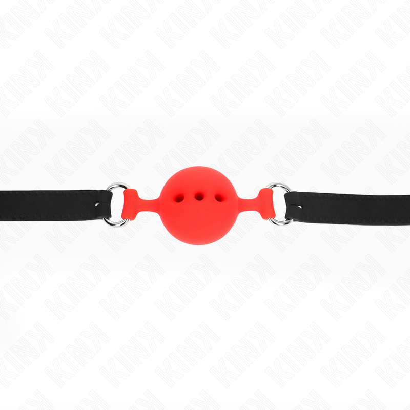 KINK - MORDAÇA 55 X 2 CM COM BOLA 4.5 CM EM SILICONE TAMANHO M VERMELHA AJUSTÁVEL 35-51 CM
