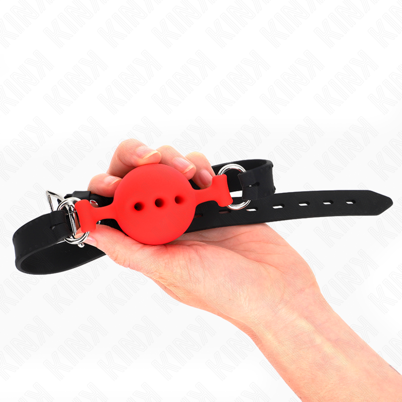 KINK - MORDAÇA 55 X 2 CM COM BOLA 4.5 CM EM SILICONE TAMANHO M VERMELHA AJUSTÁVEL 35-51 CM