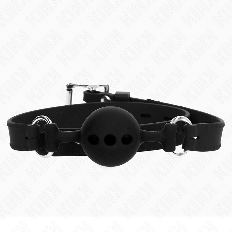 KINK - MORDAÇA 55 X 2 CM COM BOLA 4 CM EM SILICONE TAMANHO S PRETA AJUSTÁVEL 35-51 CM