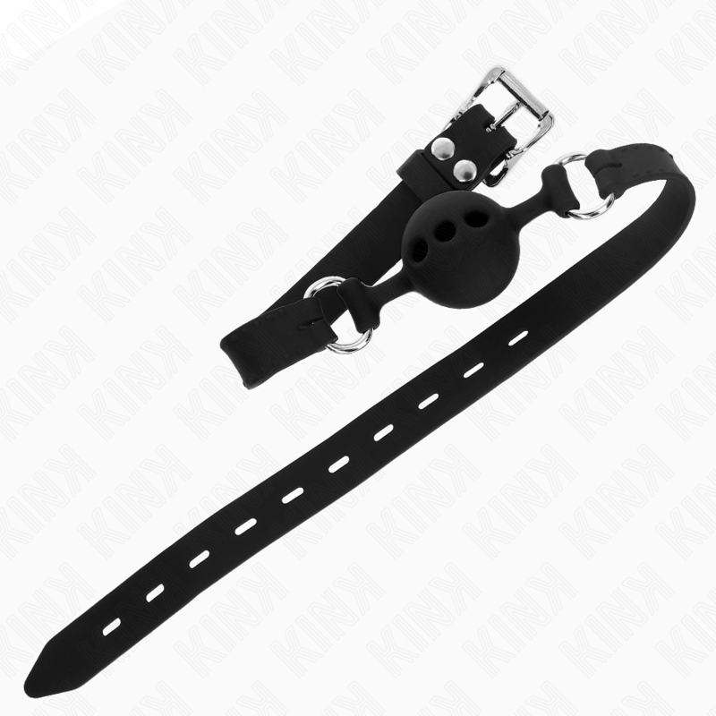 KINK - MORDAÇA 55 X 2 CM COM BOLA 4 CM EM SILICONE TAMANHO S PRETA AJUSTÁVEL 35-51 CM