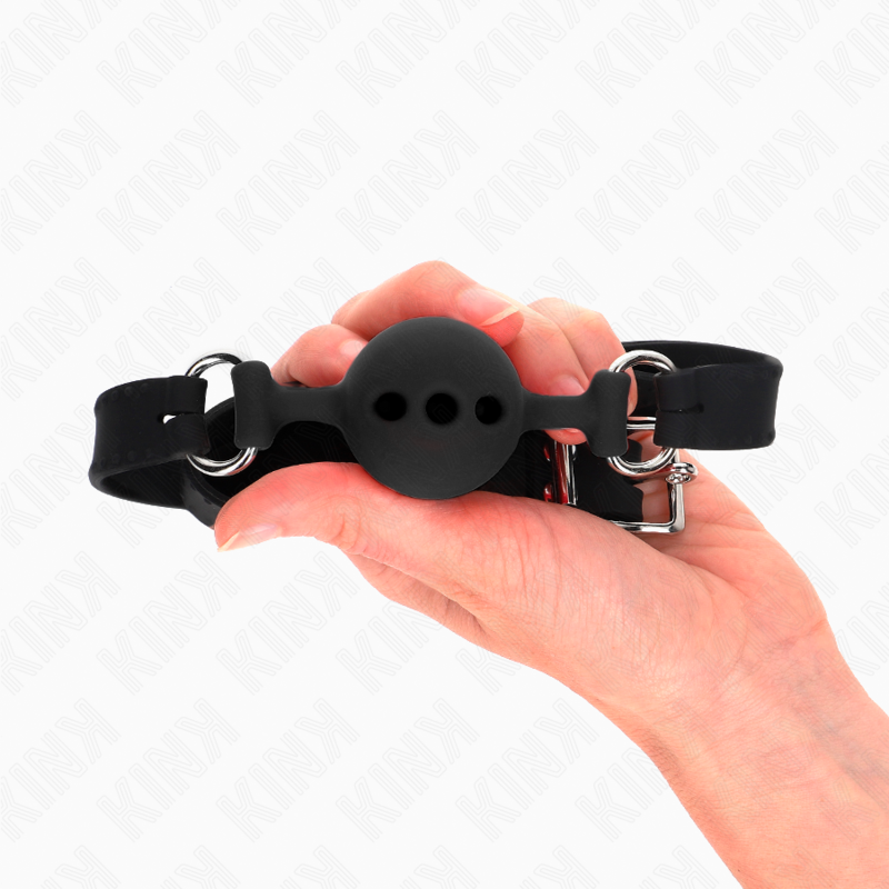 KINK - MORDAÇA 55 X 2 CM COM BOLA 4 CM EM SILICONE TAMANHO S PRETA AJUSTÁVEL 35-51 CM