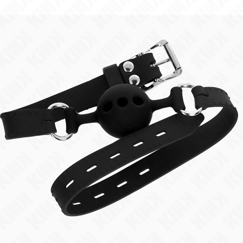 KINK - MORDAÇA 55 X 2 CM COM BOLA 4 CM EM SILICONE TAMANHO S PRETA AJUSTÁVEL 35-51 CM