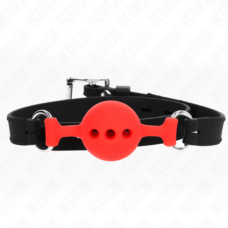 KINK - MORDAÇA 55 X 2 CM COM BOLA 4 CM EM SILICONE TAMANHO S VERMELHA AJUSTÁVEL 35-51 CM