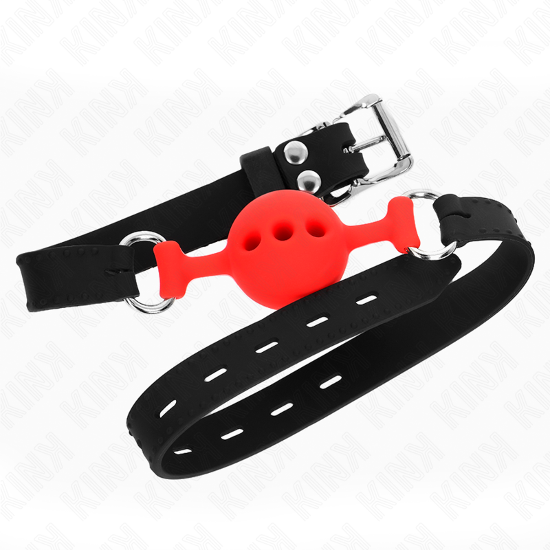 KINK - MORDAÇA 55 X 2 CM COM BOLA 4 CM EM SILICONE TAMANHO S VERMELHA AJUSTÁVEL 35-51 CM