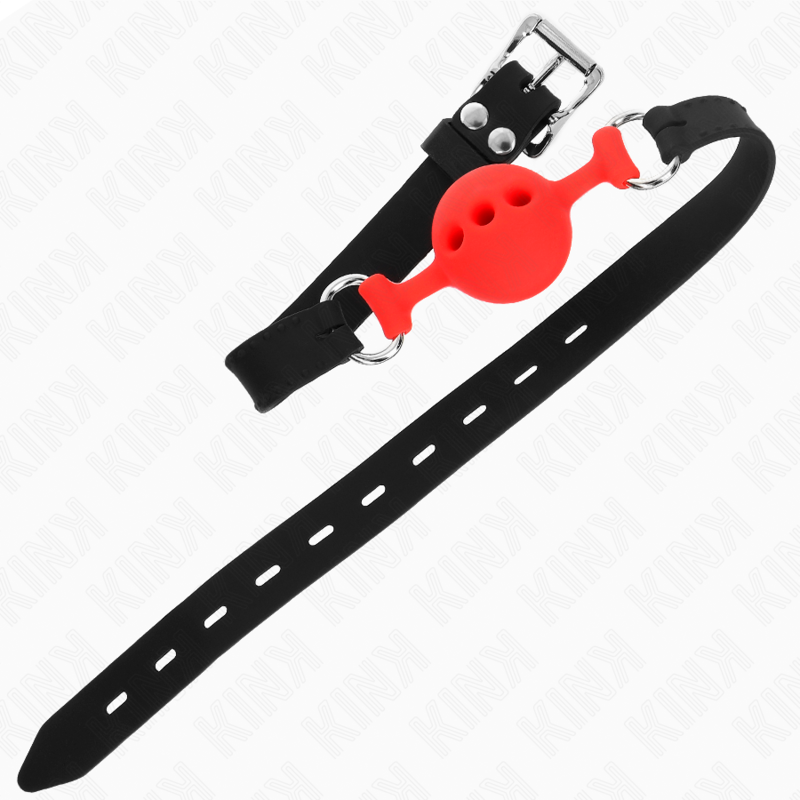 KINK - MORDAÇA 55 X 2 CM COM BOLA 4 CM EM SILICONE TAMANHO S VERMELHA AJUSTÁVEL 35-51 CM