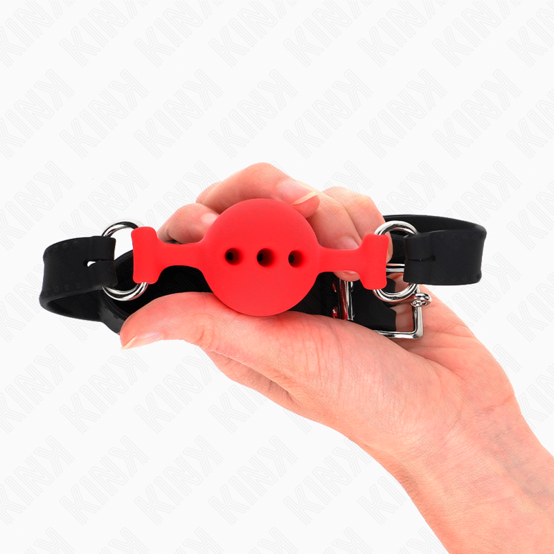KINK - MORDAÇA 55 X 2 CM COM BOLA 4 CM EM SILICONE TAMANHO S VERMELHA AJUSTÁVEL 35-51 CM