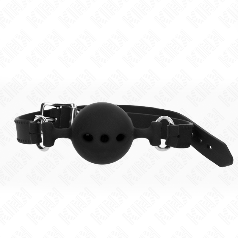 KINK - MORDAÇA 55 X 2 CM COM BOLA 5 CM EM SILICONE TAMANHO L PRETA AJUSTÁVEL 35-51 CM