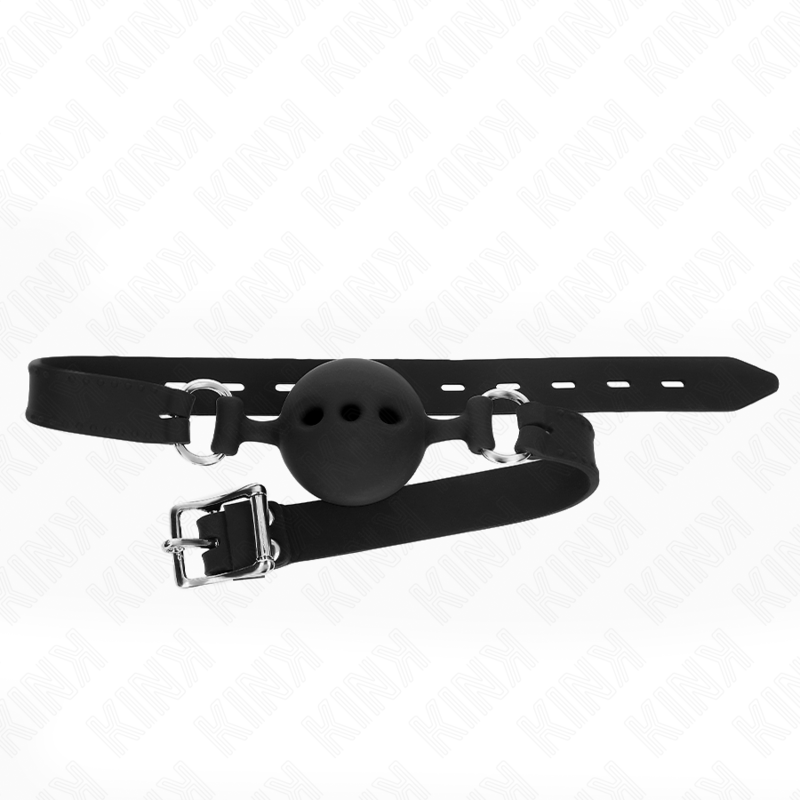 KINK - MORDAÇA 55 X 2 CM COM BOLA 5 CM EM SILICONE TAMANHO L PRETA AJUSTÁVEL 35-51 CM