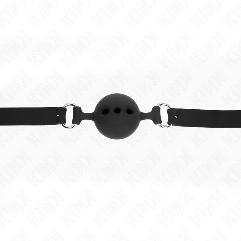 KINK - MORDAÇA 55 X 2 CM COM BOLA 5 CM EM SILICONE TAMANHO L PRETA AJUSTÁVEL 35-51 CM