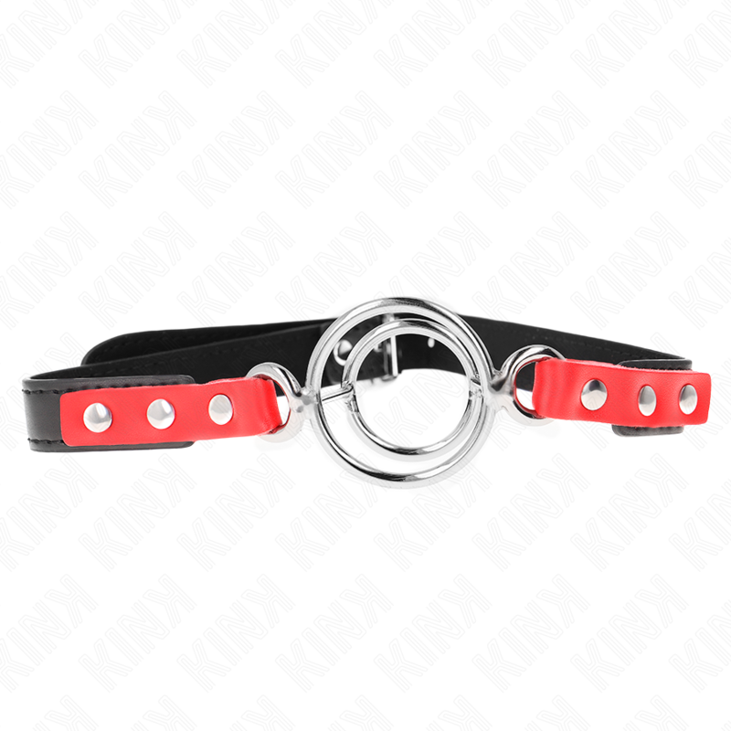 KINK - MORDAÇA COM MÚLTIPLAS JUNTAS TÓRICAS 4 / 4.8 CM VERMELHA AJUSTÁVEL 38 X 56 CM
