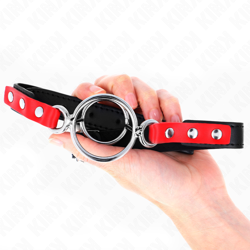 KINK - MORDAÇA COM MÚLTIPLAS JUNTAS TÓRICAS 4 / 4.8 CM VERMELHA AJUSTÁVEL 38 X 56 CM