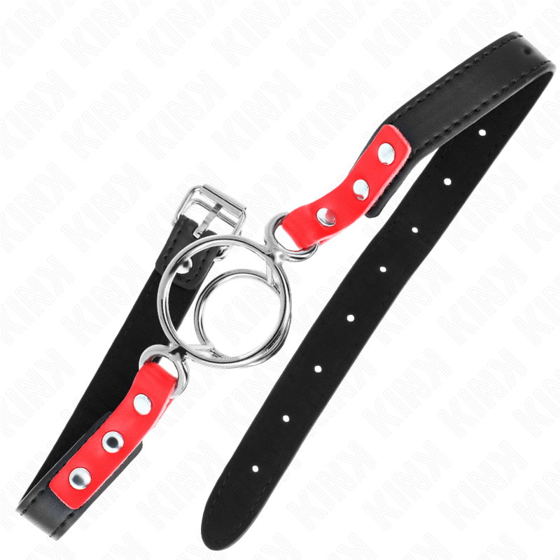 KINK - MORDAÇA COM MÚLTIPLAS JUNTAS TÓRICAS 4 / 4.8 CM VERMELHA AJUSTÁVEL 38 X 56 CM
