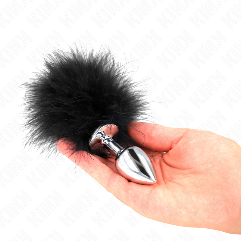 KINK - PLUG ANAL EM AÇO INOXIDÁVEL 11 X 7 CM COM PLUMA 11 CM