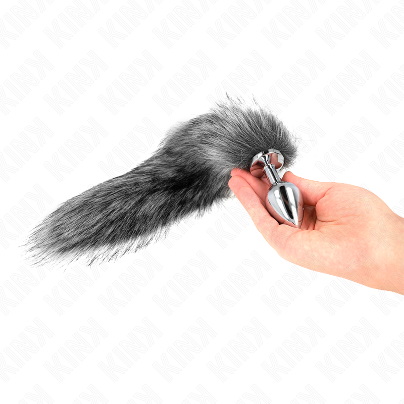KINK - PLUG ANAL TAM. M 8 X 3.5 CM COM CAUDA SINTÉTICA 40 CM PRATEADA