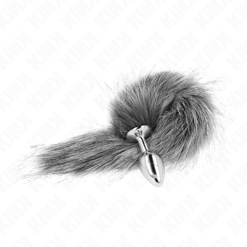 KINK - PLUG ANAL TAM. S 7 X 3 CM COM CAUDA SINTÉTICA 40 CM PRATEADA