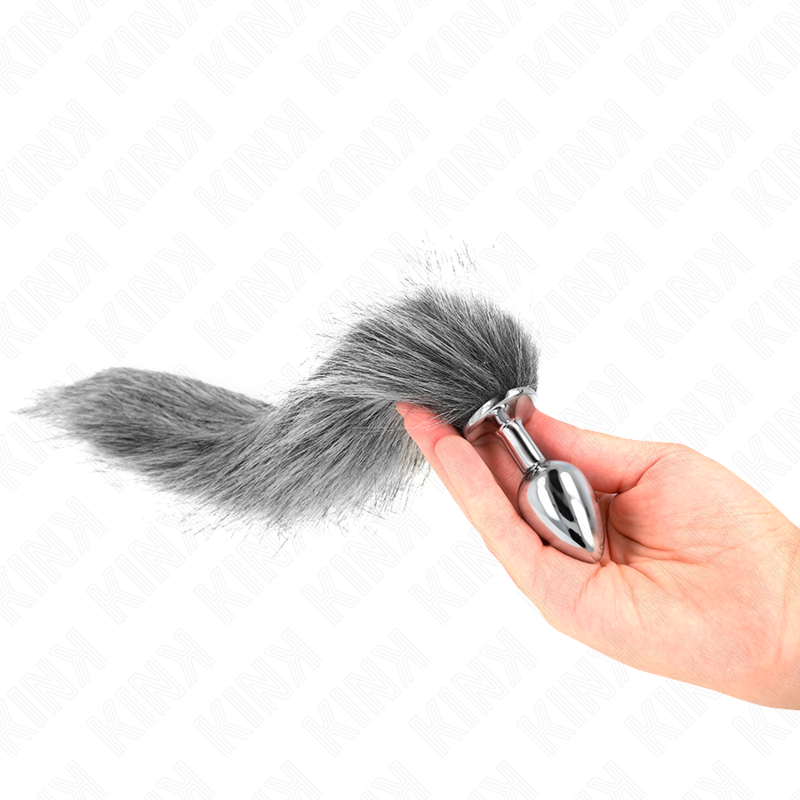 KINK - PLUG ANAL TAM. S 7 X 3 CM COM CAUDA SINTÉTICA 40 CM PRATEADA