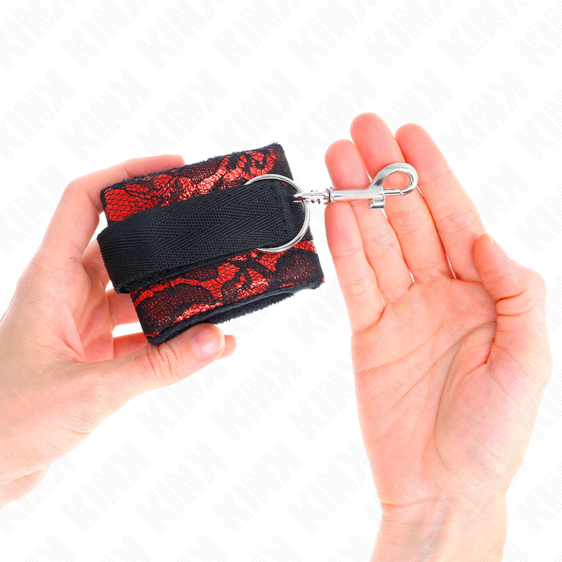 KINK - ALGEMAS CURTAS DE RENDA DE VELUDO COM UNIFICAÇÃO EM NYLON VERMELHO/PRETO 23 X 6.5 CM