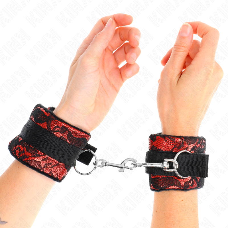 KINK - ALGEMAS CURTAS DE RENDA DE VELUDO COM UNIFICAÇÃO EM NYLON VERMELHO/PRETO 23 X 6.5 CM