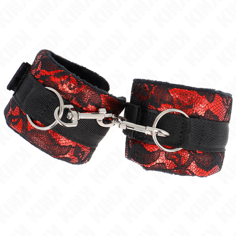 KINK - ALGEMAS CURTAS DE RENDA DE VELUDO COM UNIFICAÇÃO EM NYLON VERMELHO/PRETO 23 X 6.5 CM