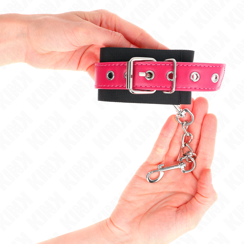 KINK - ALGEMAS EM NYLON PRETO COM CORREIA EM POLIPELE FUCSIA AJUSTÁVEL 19-29 CM X 5.1 CM