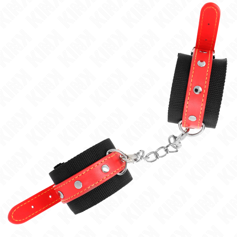 KINK - ALGEMAS DE PULSO EM NYLON PRETO COM CORREIA EM POLIPELE VERMELHA AJUSTÁVEL 19-24 CM X 5.5 CM