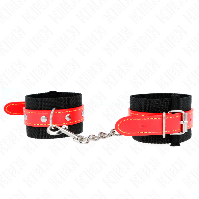 KINK - ALGEMAS DE PULSO EM NYLON PRETO COM CORREIA EM POLIPELE VERMELHA AJUSTÁVEL 19-24 CM X 5.5 CM