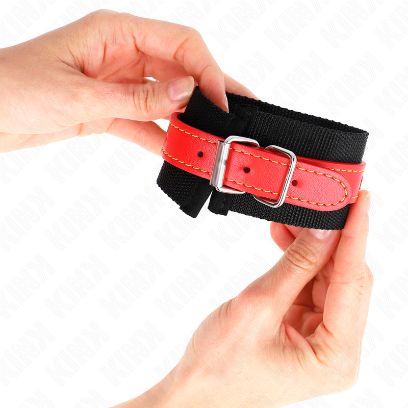 KINK - ALGEMAS DE PULSO EM NYLON PRETO COM CORREIA EM POLIPELE VERMELHA AJUSTÁVEL 19-24 CM X 5.5 CM