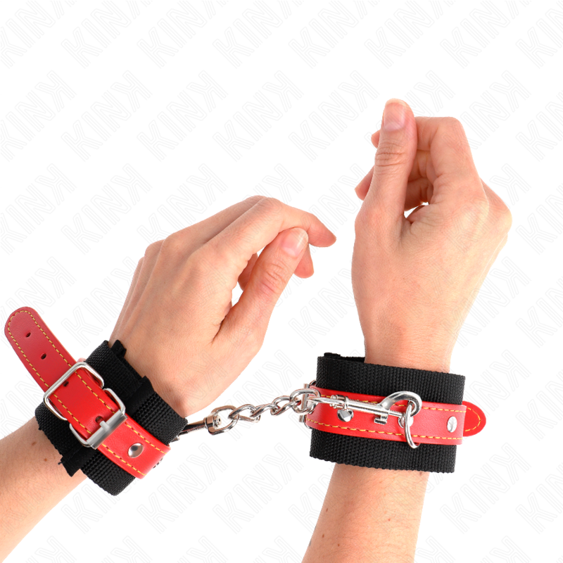 KINK - ALGEMAS DE PULSO EM NYLON PRETO COM CORREIA EM POLIPELE VERMELHA AJUSTÁVEL 19-24 CM X 5.5 CM