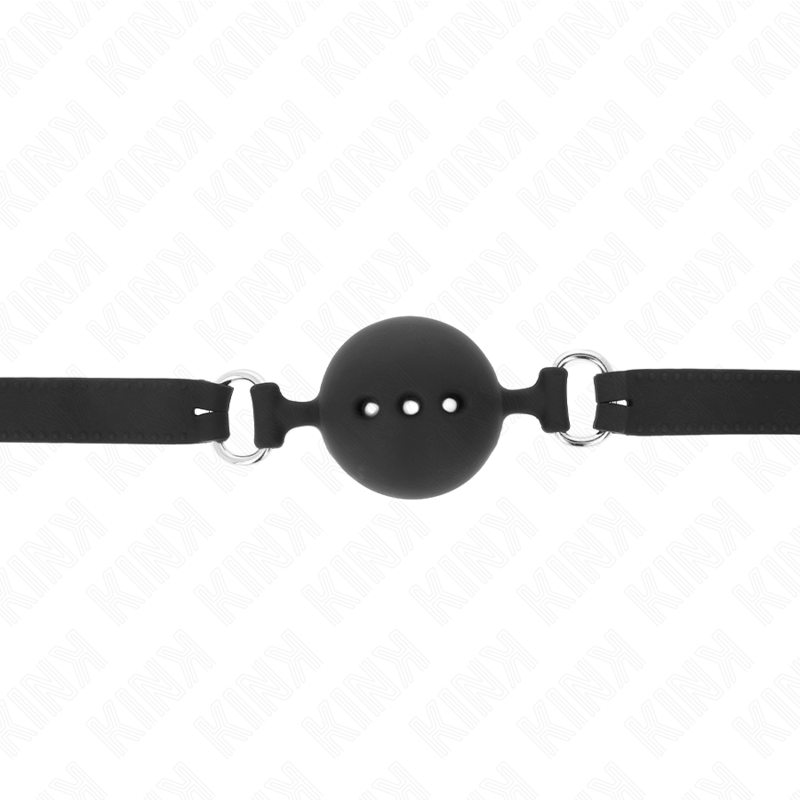 KINK - MORDAÇA 55 X 2 CM COM BOLA 4.5 CM EM SILICONE TAMANHO M PRETA AJUSTÁVEL 35-51 CM