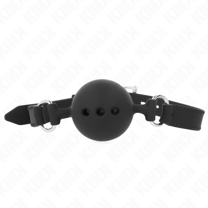 KINK - MORDAÇA 55 X 2 CM COM BOLA 4.5 CM EM SILICONE TAMANHO M PRETA AJUSTÁVEL 35-51 CM