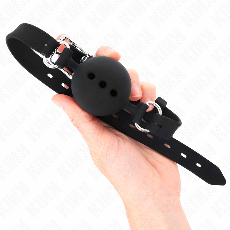 KINK - MORDAÇA 55 X 2 CM COM BOLA 4.5 CM EM SILICONE TAMANHO M PRETA AJUSTÁVEL 35-51 CM