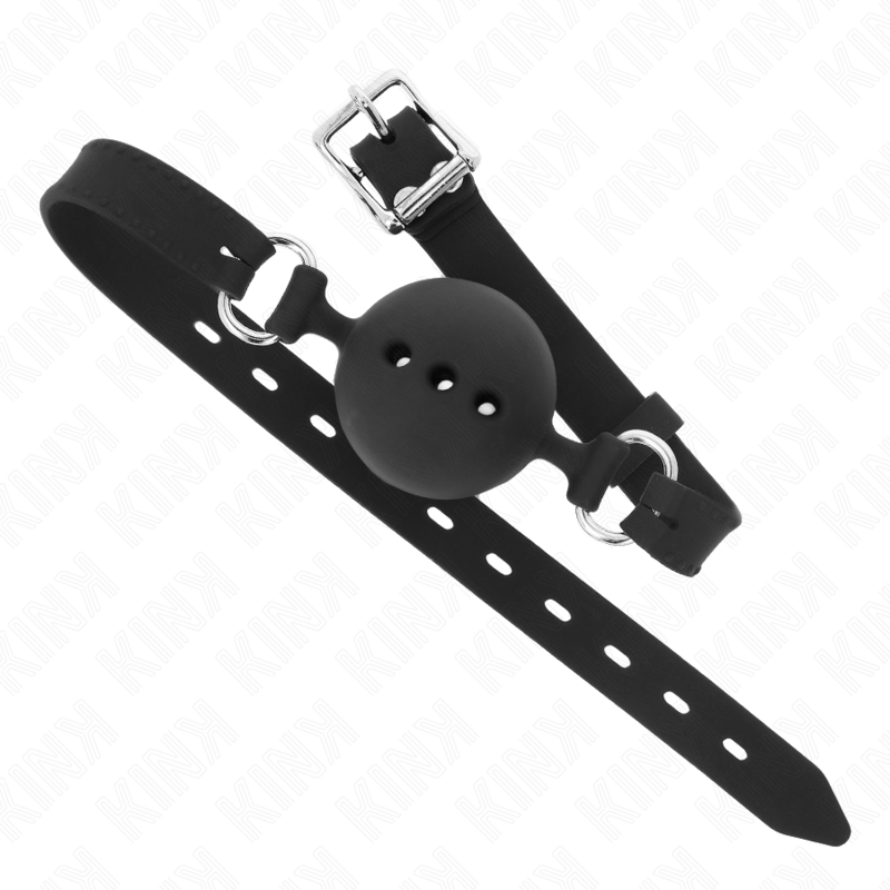 KINK - MORDAÇA 55 X 2 CM COM BOLA 4.5 CM EM SILICONE TAMANHO M PRETA AJUSTÁVEL 35-51 CM