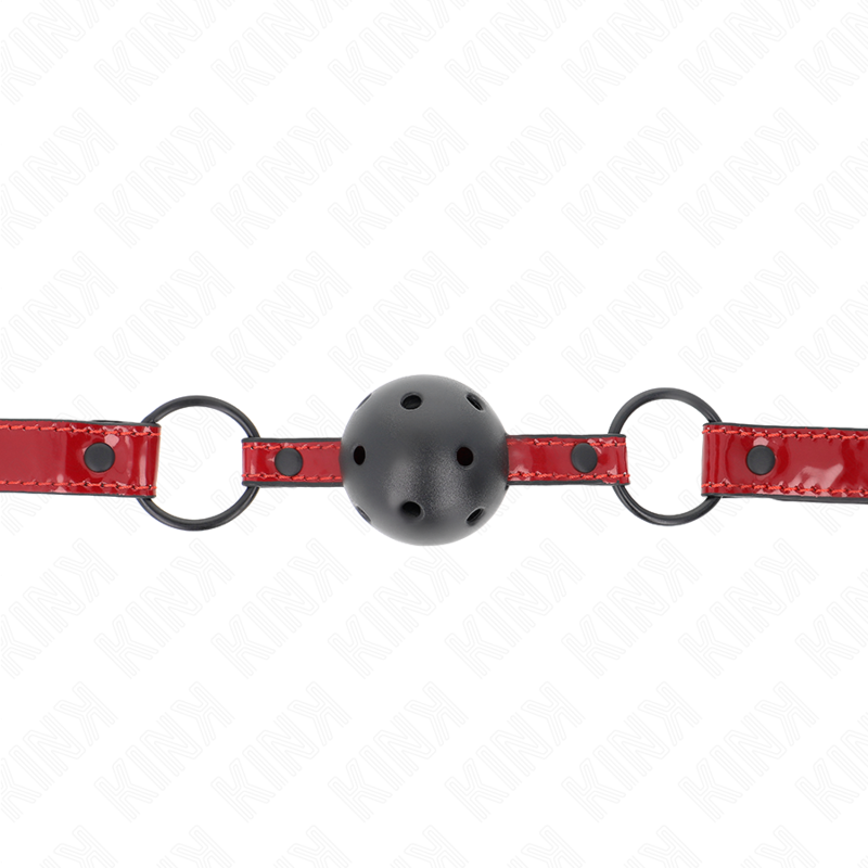 KINK - MORDAÇA DE BOLA 4.5 CM EM POLIPELE BRILHANTE 63.5 X 2 CM AJUSTÁVEL 41-59 CM
