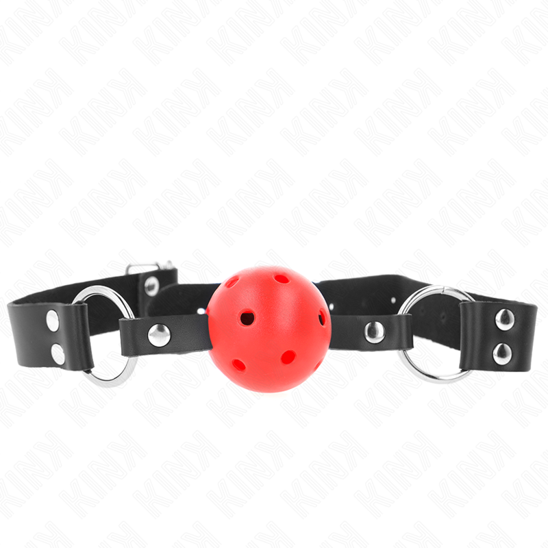 KINK - MORDAÇA DE BOLA 4 CM TRANSPIRÁVEL COM DUPLO REBITE VERMELHA 62 X 2.5 CM AJUSTÁVEL 42-58 CM
