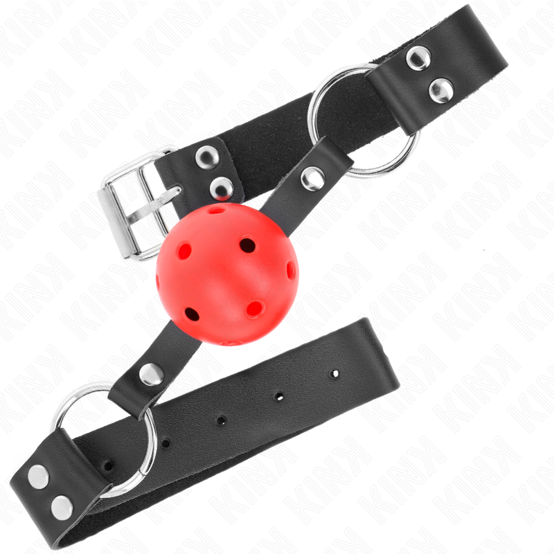 KINK - MORDAÇA DE BOLA 4 CM TRANSPIRÁVEL COM DUPLO REBITE VERMELHA 62 X 2.5 CM AJUSTÁVEL 42-58 CM