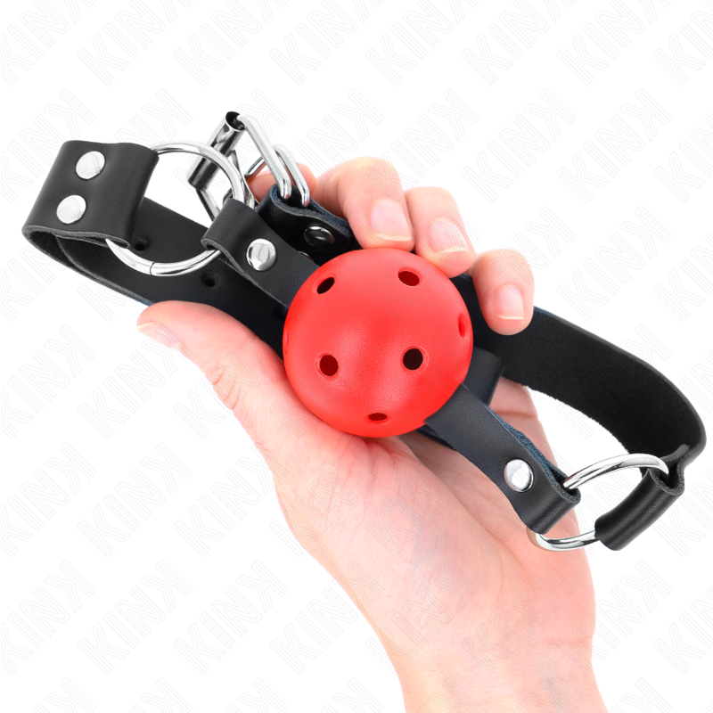 KINK - MORDAÇA DE BOLA 4 CM TRANSPIRÁVEL COM DUPLO REBITE VERMELHA 62 X 2.5 CM AJUSTÁVEL 42-58 CM