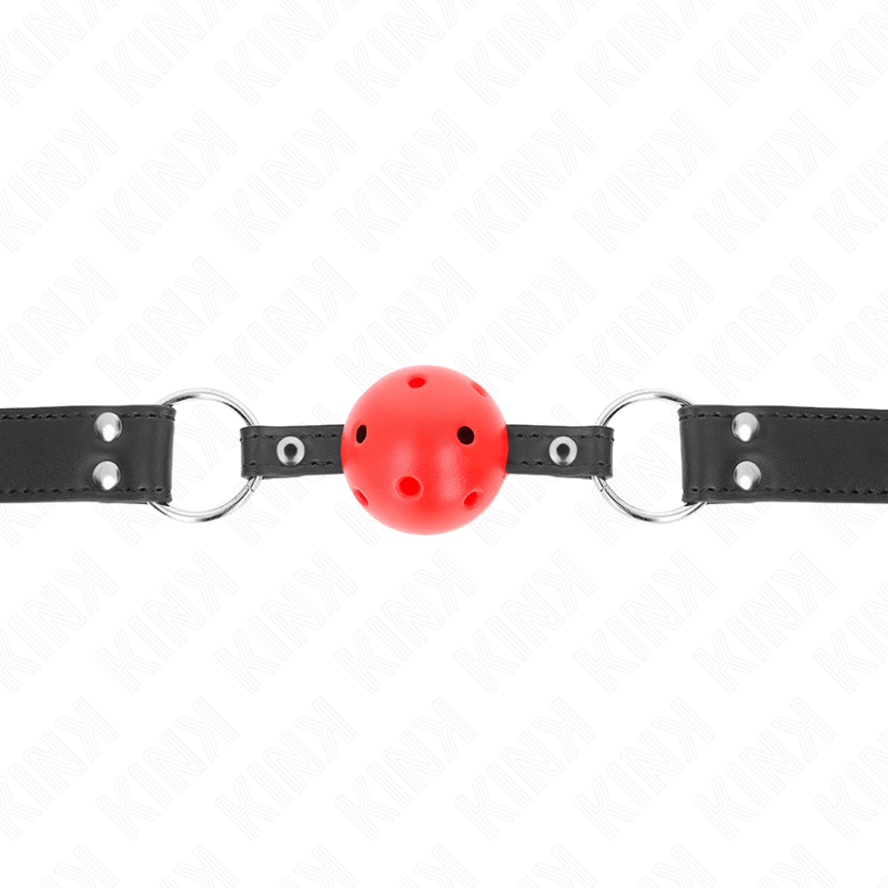 KINK - MORDAÇA DE BOLA 4 CM TRANSPIRÁVEL COM DUPLO REBITE EM COURO 62 X 2.5 CM AJUSTÁVEL 42-58 CM
