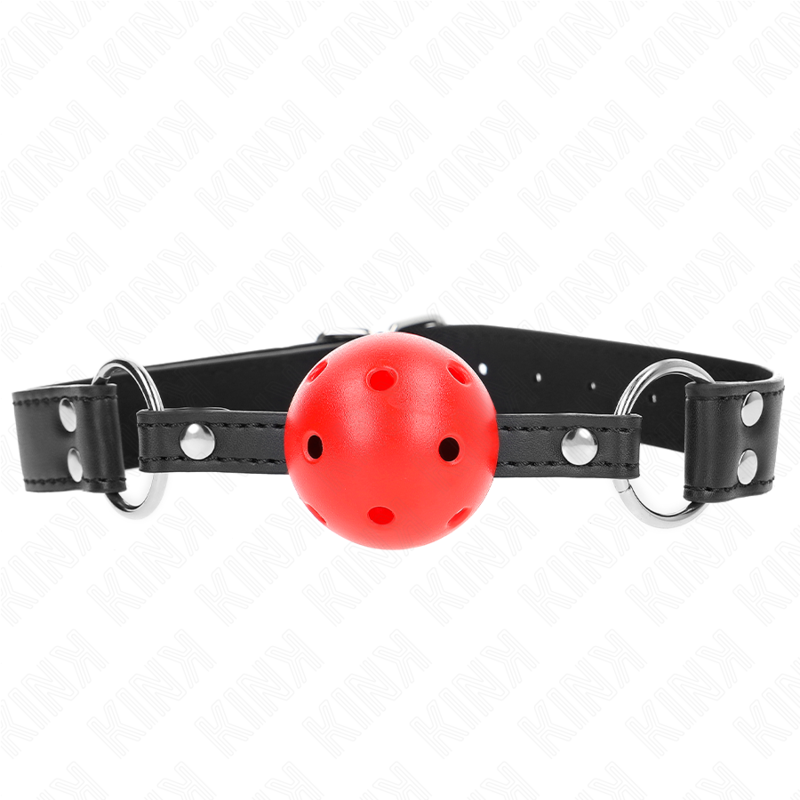 KINK - MORDAÇA DE BOLA 4 CM TRANSPIRÁVEL COM DUPLO REBITE EM COURO 62 X 2.5 CM AJUSTÁVEL 42-58 CM
